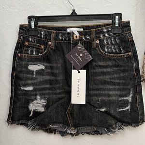 Dance & Marvel Black Distressed Denim Skirt